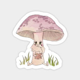 Cute Watercolor Mushroom Reading 3 Sticker